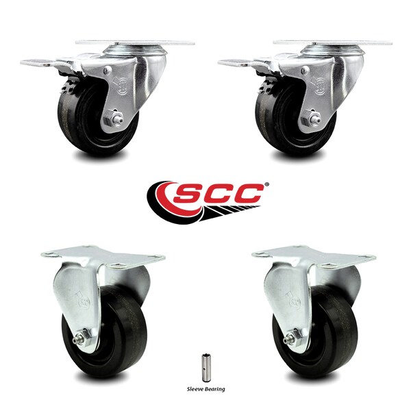 3.5 Inch Phenolic Swivel Top Plate Caster Lock Brakes 2 Rigid SCC, 2PK